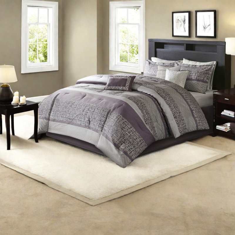 Luxury Jacquard 7 Piece Bedding Set, Polyester, Transitional Chic, Queen Size
