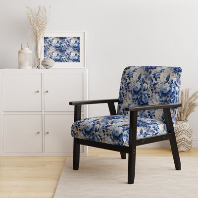 Chaise d'appoint florale en velours Cobalt