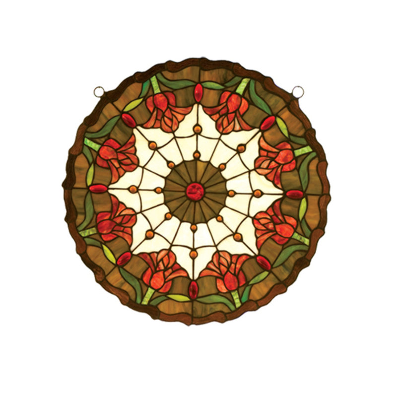 Tiffany Colonial Tulip Medallion Stained Glass Window