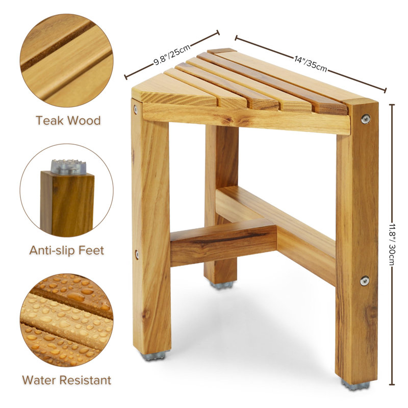 Tabouret de douche en teck, banc de douche en teck, repose-pieds de douche de 12 po pour pieds de rasage, banc de douche d'angle imperméable, tabouret de rangement, siège d'angle