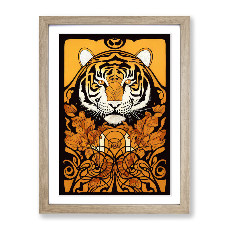 Tiger Nouveau - Framed Print, 34cm H x 25cm W x 2cm D, Oak Framed