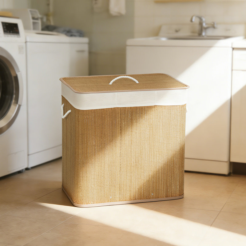 HOMCOM 144L Laundry Basket with Lid 2 Section Laundry Hamper Brown