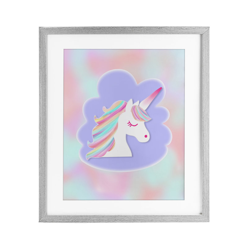 Unicorn Face Pastel Cloud, reproduction encadrée sous verre, design par Pooja Dave, H 16 po x l 13 po, Cadre de ferme gris