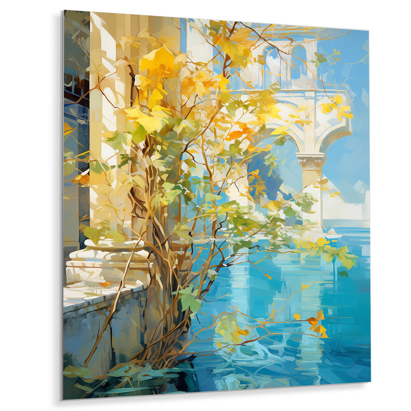 Arbre jaune, paysage grec de la mer Méditerranée - arbre, art mural, salon, Métal métal, H 40 po x l 30 po x P 1,5 po