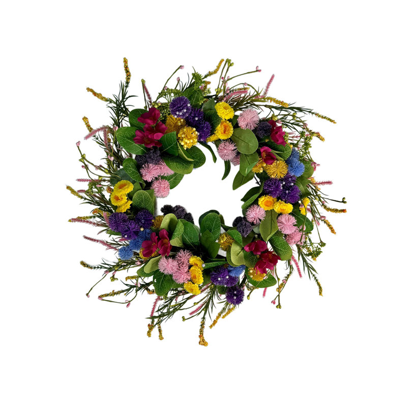 Wreath 22 Inch Artificial Mixed Flower And Grass Multicolor