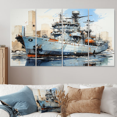 Marine armée, bateau, frégate III, ensemble 4 pièces d'art militaire