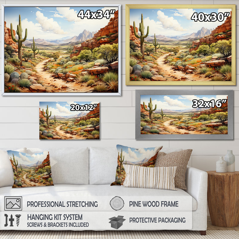 «Mexico Cactus Oasis Impasto II», reproduction d'art sur toile, H 24 po x l 32 po x P 1 po, Toile tendue