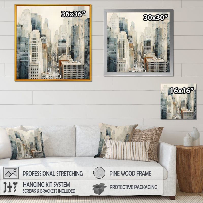 Ivory Infinity Skyscraper Cityscape I - impression, H 16 po x l 16 po x P 1 po, Cadre simple noir
