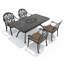 Ensemble de salle à manger rectangulaire pour patio 4 personnes, 170 cm de long, avec trou pour parasol, 4 chaises empilables avec coussins bruns-94396246