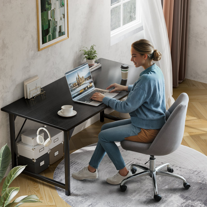 Bureau d'écriture en métal, H 29,6 po x l 40 po x P 19,7 po, Noir