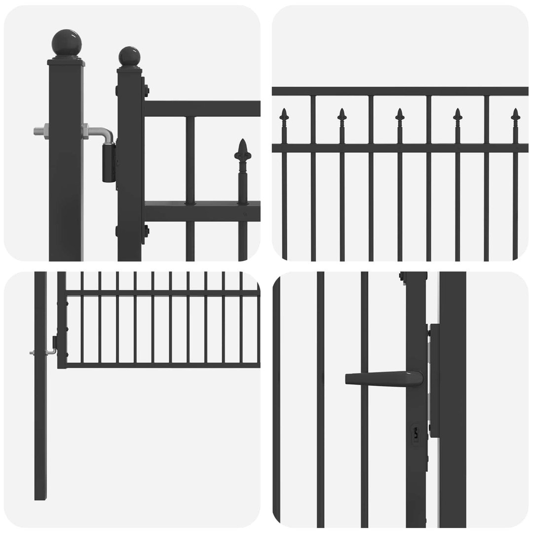 Vidaxl Fence Gate HORST Black Metal Modern Outdoor Fencing Entry Barrier Home