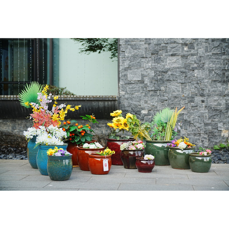 3 Pieces Ceramic Flowerpot, Modern Planter For Patio, Garden Or Windowsills - Antique Blue Green
