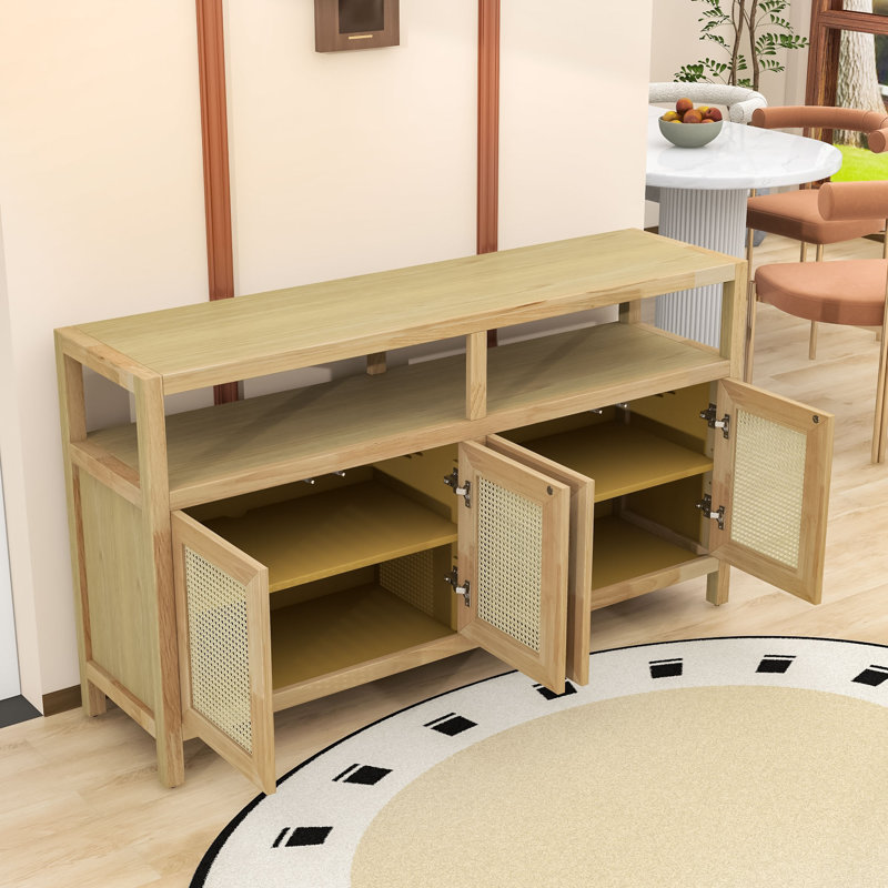 Contemporary Sideboard Buffet Cabinet with Adjustable Shelves, Soft-Close Doors and Wire Management, Natural