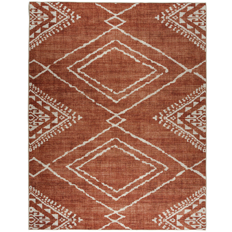 Kentre Jax Moroccan Machine Washable Area Rug, Rectangle 6' x 8', Orange