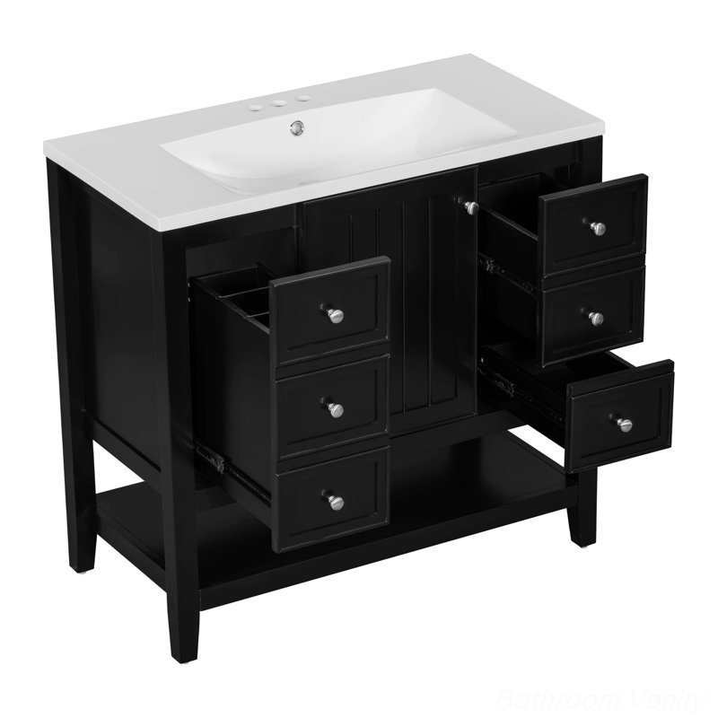 Bathroom Vanity With Sink Combo, One Cabinet And Three Drawers, Black