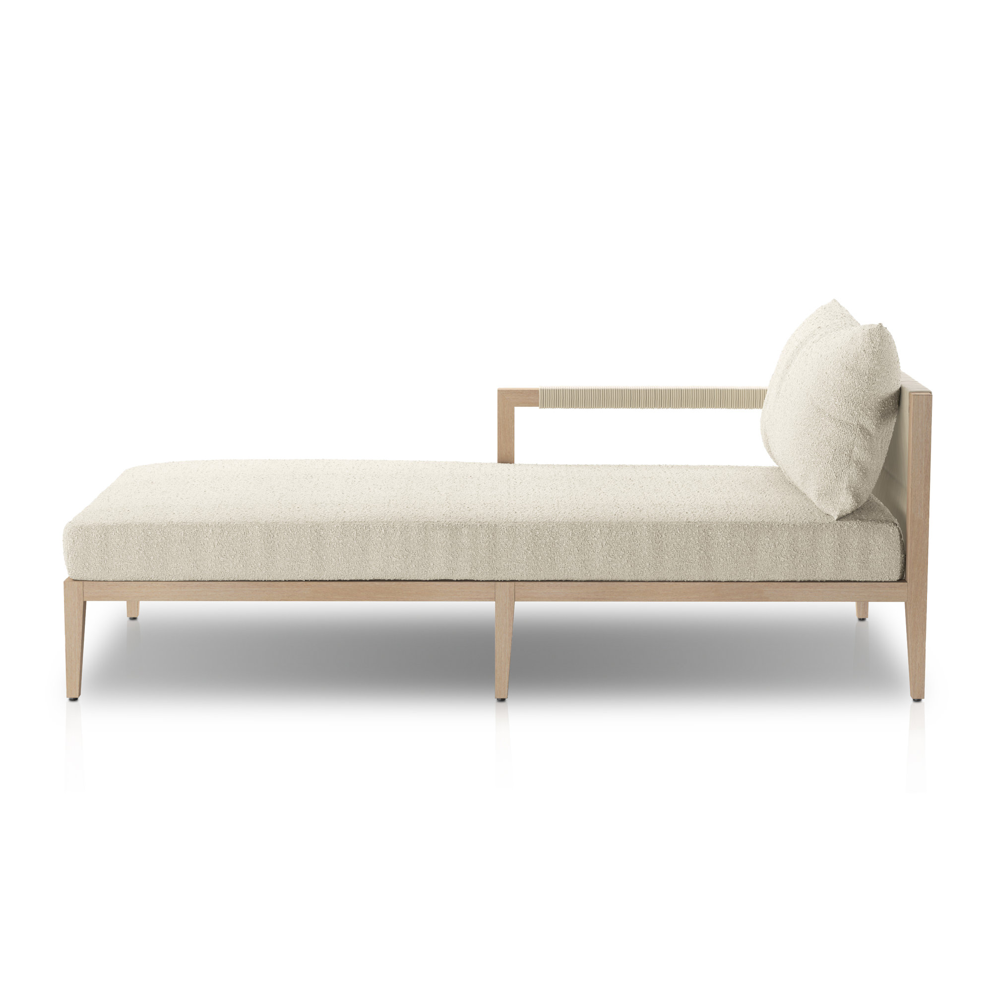 Kristine 33'' Outdoor Teak Chaise Lounge, Fiqa Cream Boucle, Washed Brown/Gray