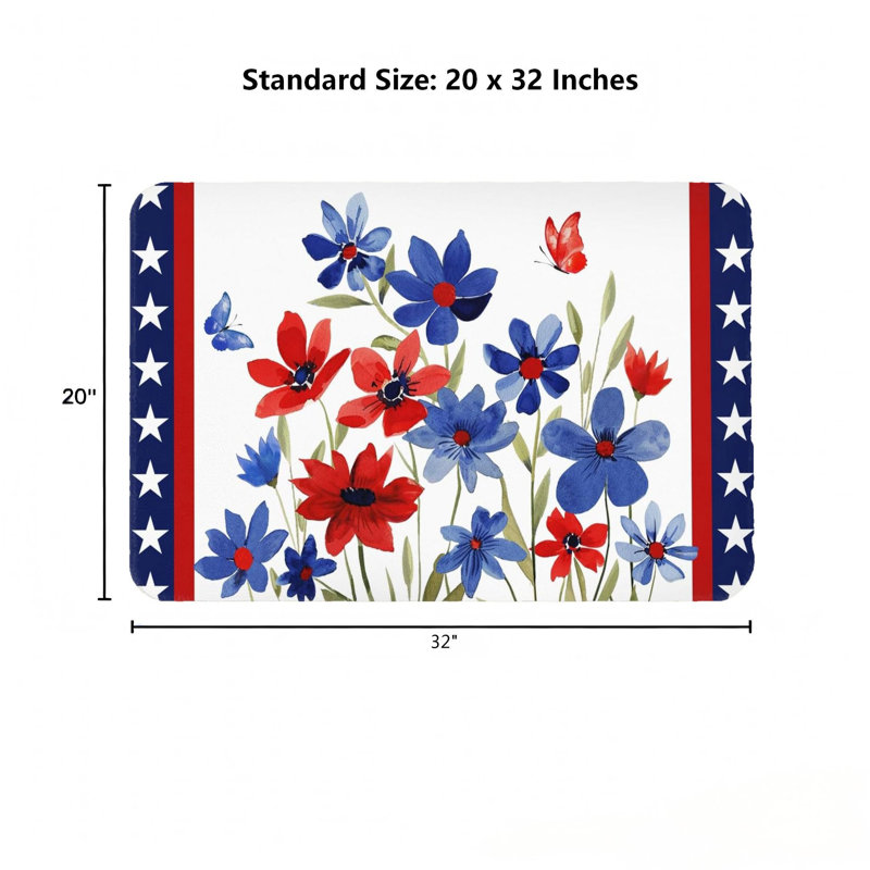Tapis de salle de bain 32 x 20 po, Floral bleu / rouge