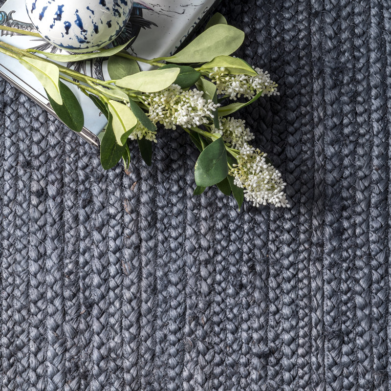 Berowalt Farmhouse Handmade Tufted Jute Navy Rug, Round 4'