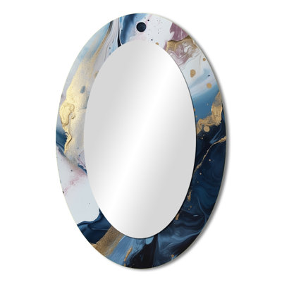 Blue And White Enigmatic Stones II - Blue Modern Oval Wall Mirror