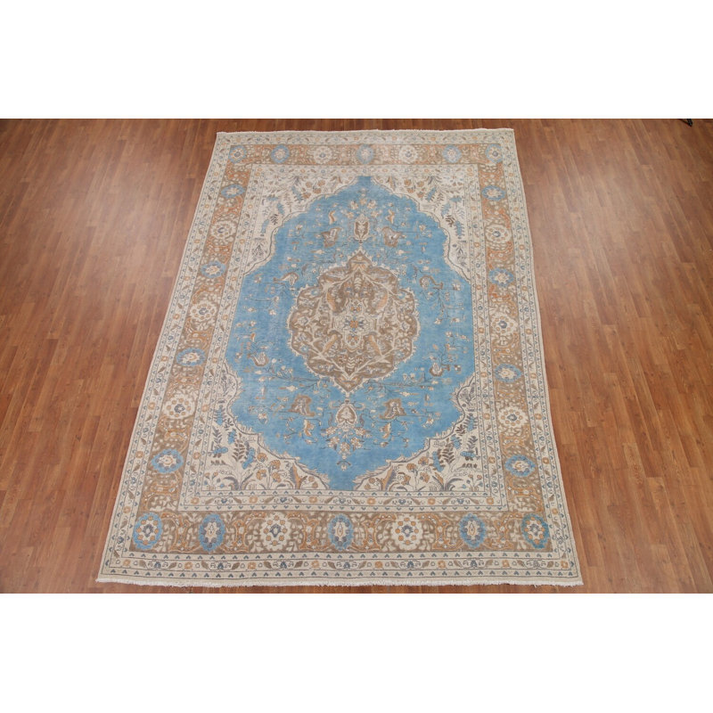 Tapis bleu délavé traditionnel 8 x 11