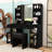 Vanity Table with LED Lighted Mirror, RGB Glass Cabinets, Drawers, Shelves, Power Outlets and Stool-1543539549