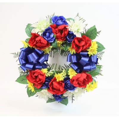 Couronne de pivoines et de dahlia avec chevalet 18 po