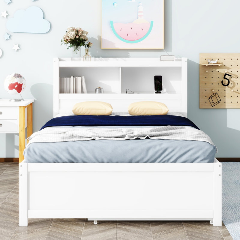 Lit plate-forme avec lit gigogne, Blanc