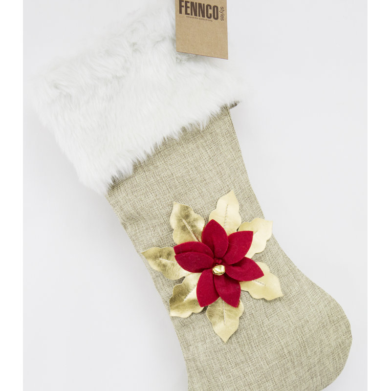 Chaussette de Noël 3D poinsettia, Naturel / rouge / blanc