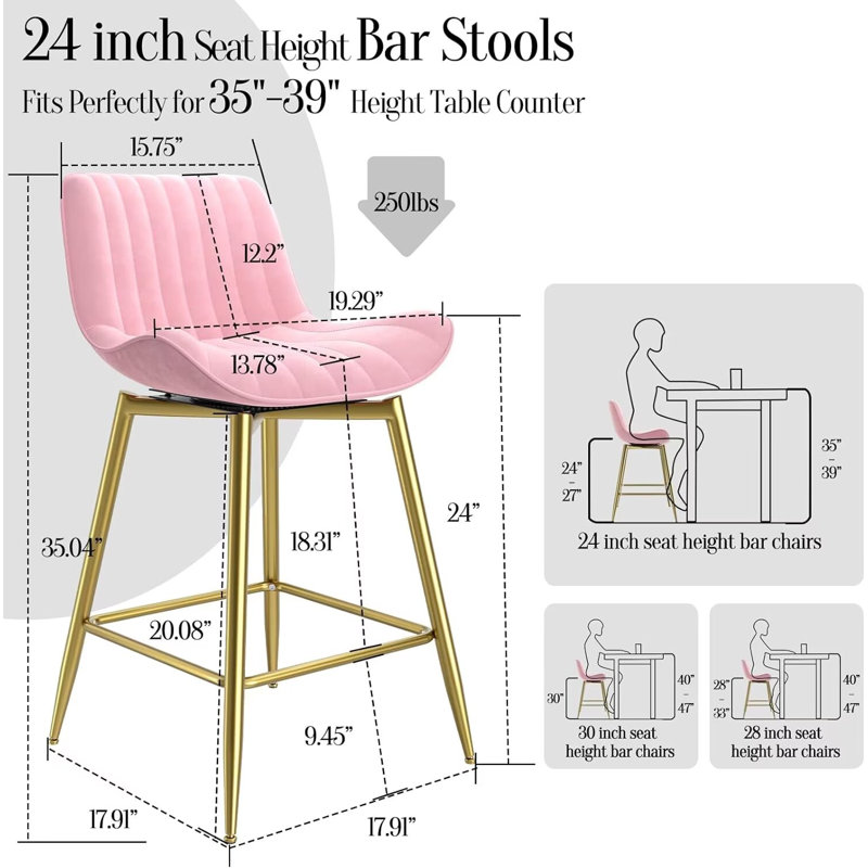 Laquasha Swivel 24'' Counter Stool, Pink Leather/Gold Frame, 4