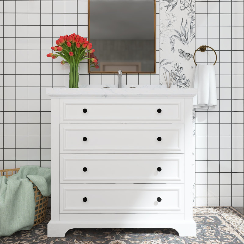 Ensemble de meuble-lavabo simple 36 po avec plateau en marbre de Carrare Taiesha