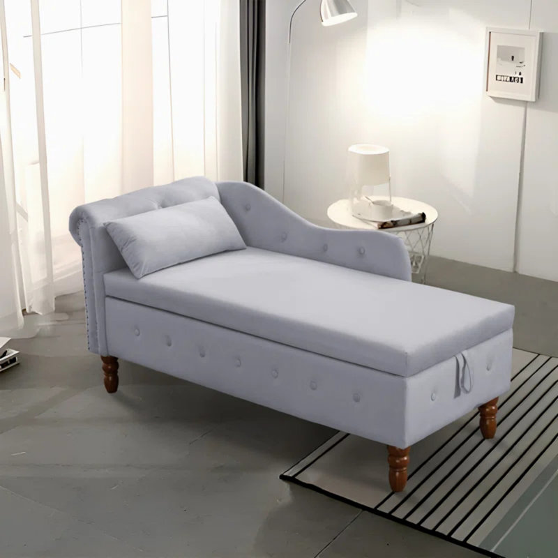 Chaise longue en velours avec accoudoirs roulés, Gris