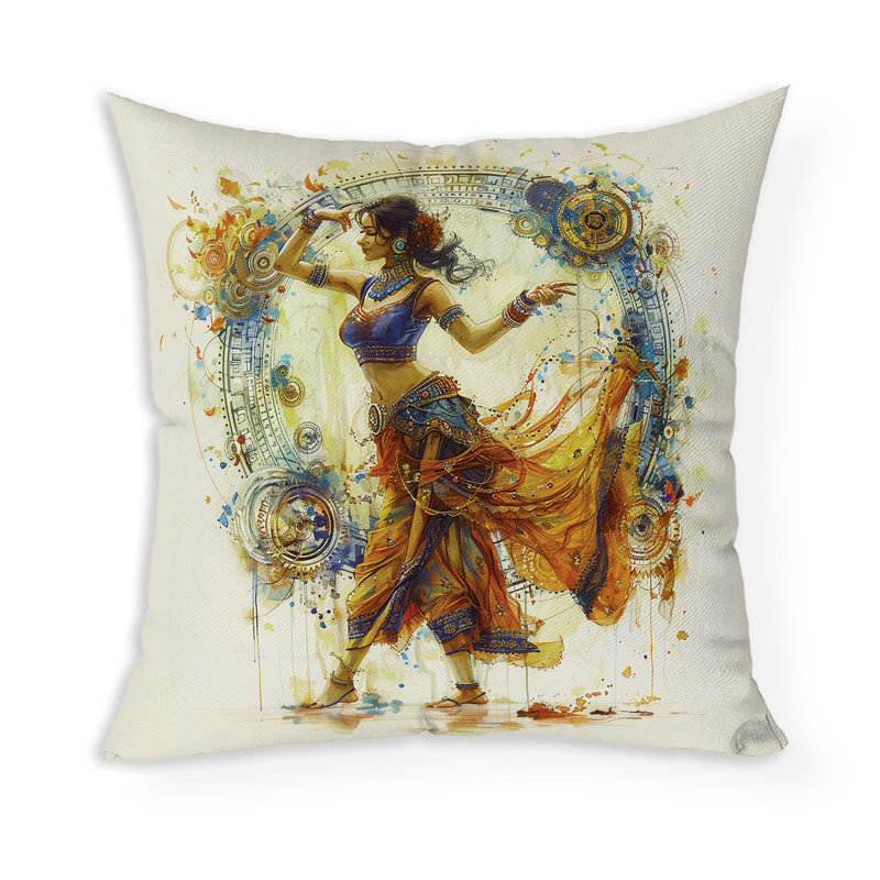 Coussin Enchanting Rhythms of India, H 20 po x l 20 po, Bleu / Beige