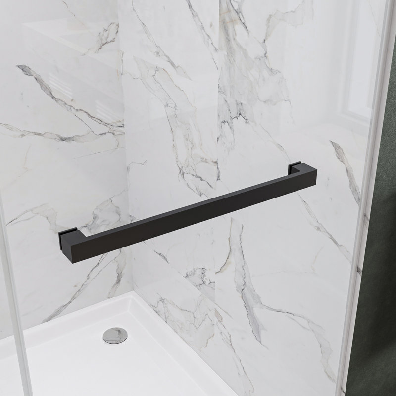 AZDS01 60'' W 66'' H Frameless Rectangle Reversible Shower Enclosure in Matte Black with 3/8" Clear Glass, Black