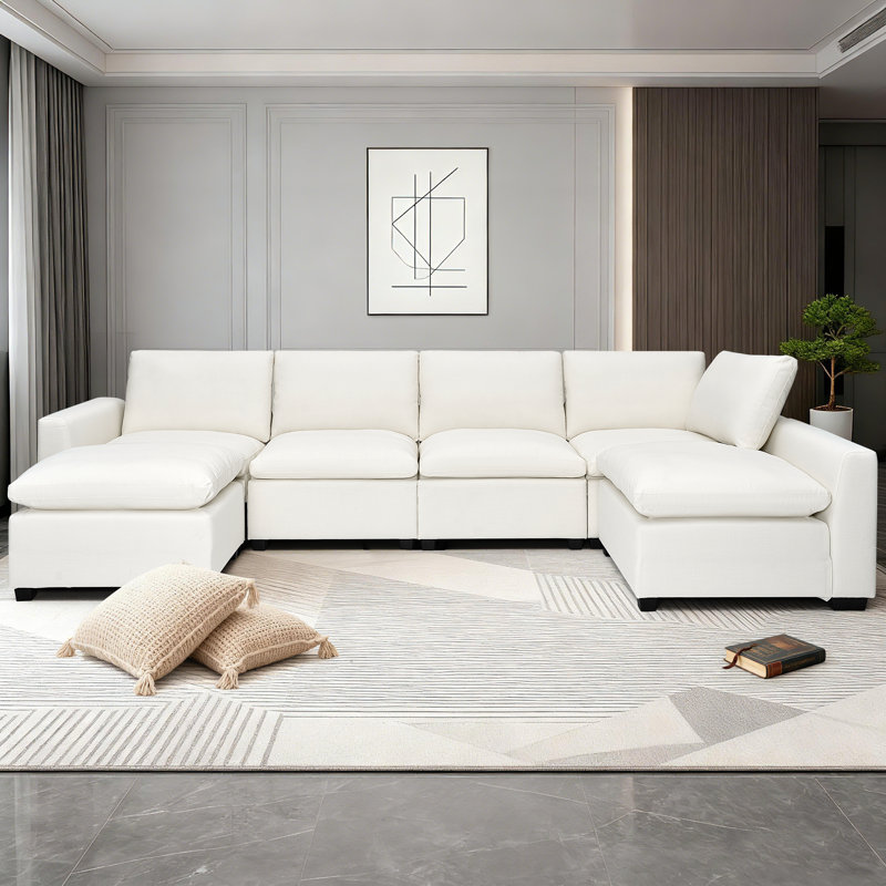 Canapé modulaire en tissu d'ameublement Cloud, Mélange de lin blanc
