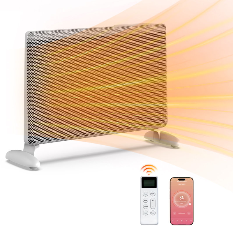 1500 W Electric Ceramic Heater In White With Tip-over Protection, Remote Control, Timer, Wall Mount