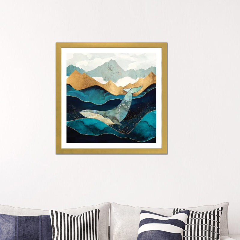 Baleine bleue - reproduction d'art, Blanc, H 24 po x l 24 po x p 1 po, Papier encadré blanc