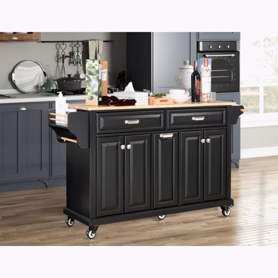 Cavid Rolling Kitchen Island with Solid Wood Top by Lark Manor