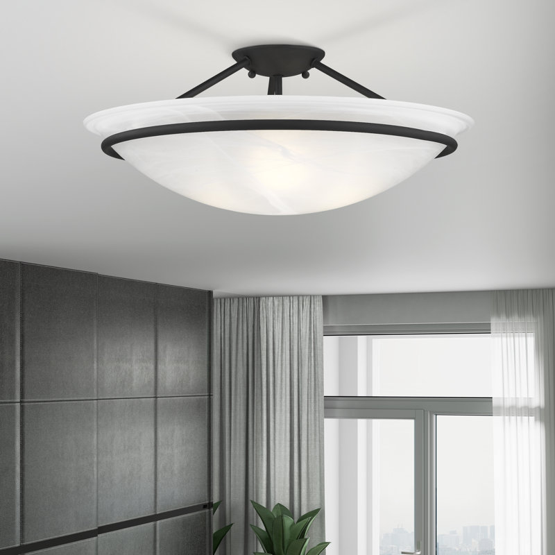 Wilbrecht Glass Semi Flush Mount, Black, 7 3/4" H 