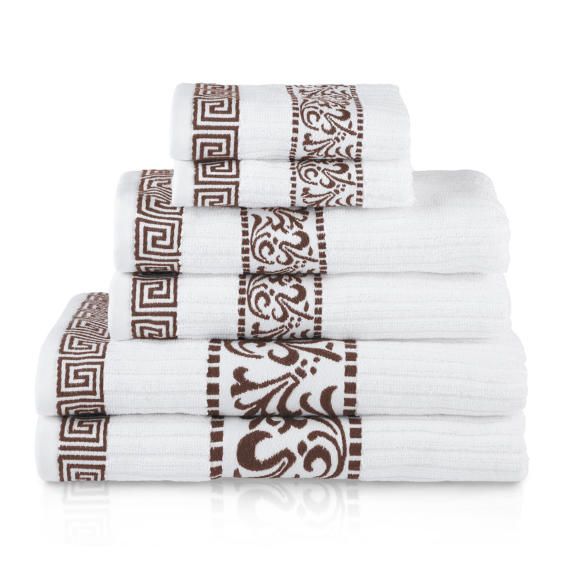 Ensemble de serviettes décoratives modernes en coton 6 pièces BNM, Blanc / chocolat