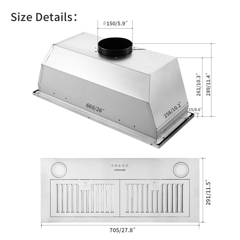 Hotte 30 pouces en acier inoxydable