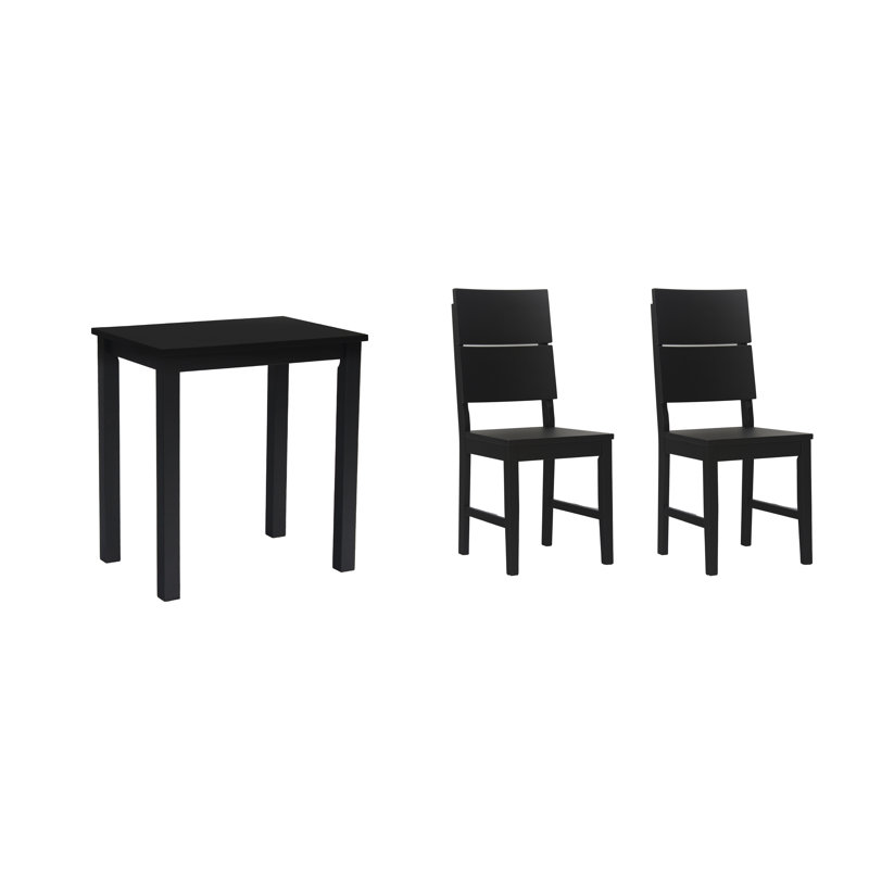 Downridge 2 - Person Rubberwood Solid Wood Dining Set, Black, 75cm H x 70cm L x 50cm W