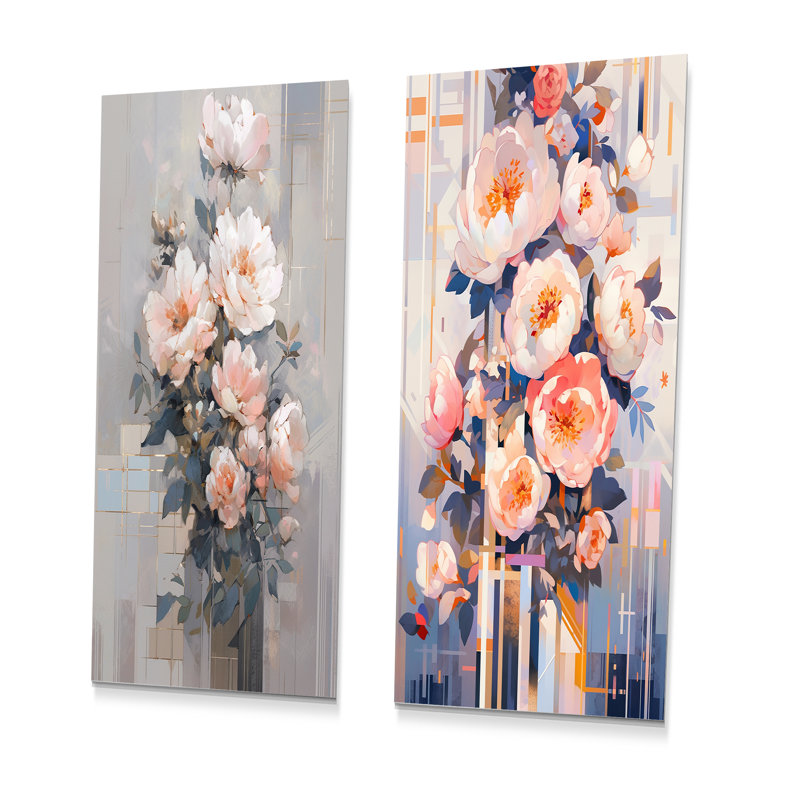 Rose Serenade de pivoines - ensemble d'art mural en métal pivoine de 2, H 28 po x l 24 po
