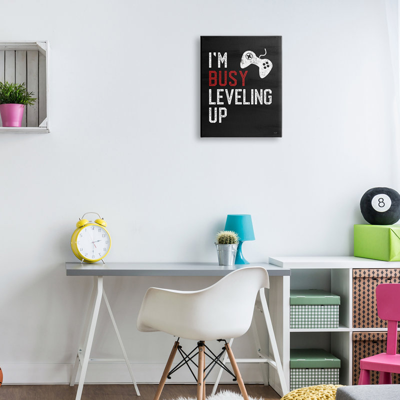 Signe de contrôleur de jeu vidéo Busy Leveling up par Lux + Me Designs - Art textuel, H 20 po x l 16 po x P 1,5 po