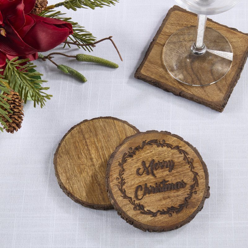 Ensemble de sous-verres en bois de manguier Merry Christmas (ensemble de 4)