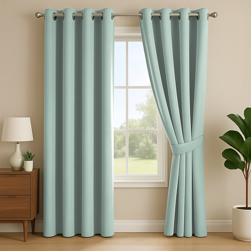 Linen Blend Blackout Eyelet Curtains - Thermal Insulated Room Darkening Window Panels for Bedroom & Living Room (Set of 2) 