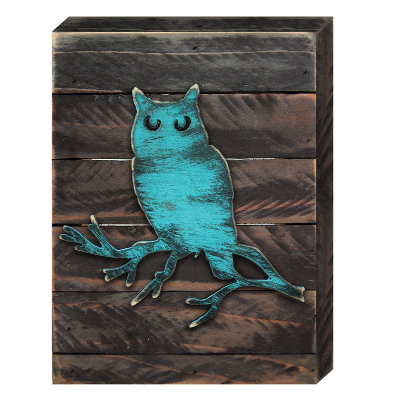 Décoration murale bois sauvage hibou rustique board, H 12 po x l 9 po x P 1,5 po