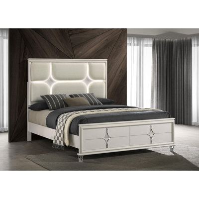 Eastern Panel Bed LED Headboard Pearl White