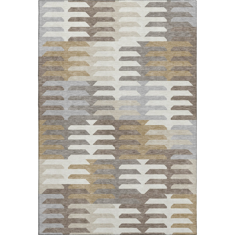 Premium Machine Washable Mayfield AMF2328 Geometric Rug, 3' x 5', Taupe