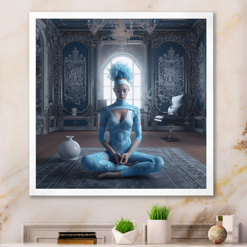 «Blue Yogini Meditation Spiritual Elegance» sur impression sur toile, H 36 po x l 36 po, Cadre photo noir