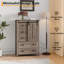 Commode, commode 5 tiroirs pour chambre à coucher avec porte de grange coulissante, tablette ajustable, commode haute Farmhouse, commode de rangement pour le couloir, salon